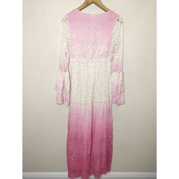 Venus Lace Maxi Dress Flare Sleeve Ombre Whimsy Cottage Fairy Boho - Picture 13 of 13